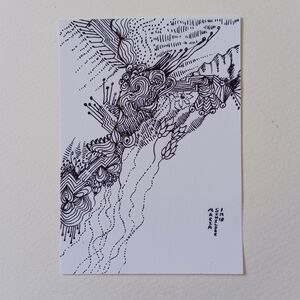 ORIGINAL ART Abstract Doodle black ink on white 4.25"x6" Small, Detailed, Unique